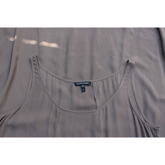 Eileen Fisher - Silk Georgette Crepe Panel A-Line Shift Dress , Cobblestone, S - Picture 6 of 10